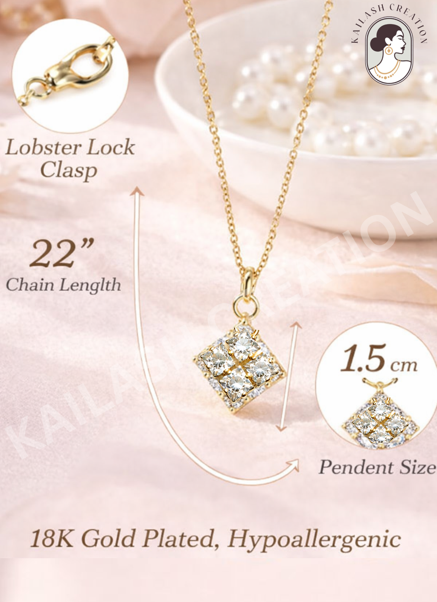 Royal Shine Crystal 18K Gold Plated AD Pendant for Women & Girls Stylish
