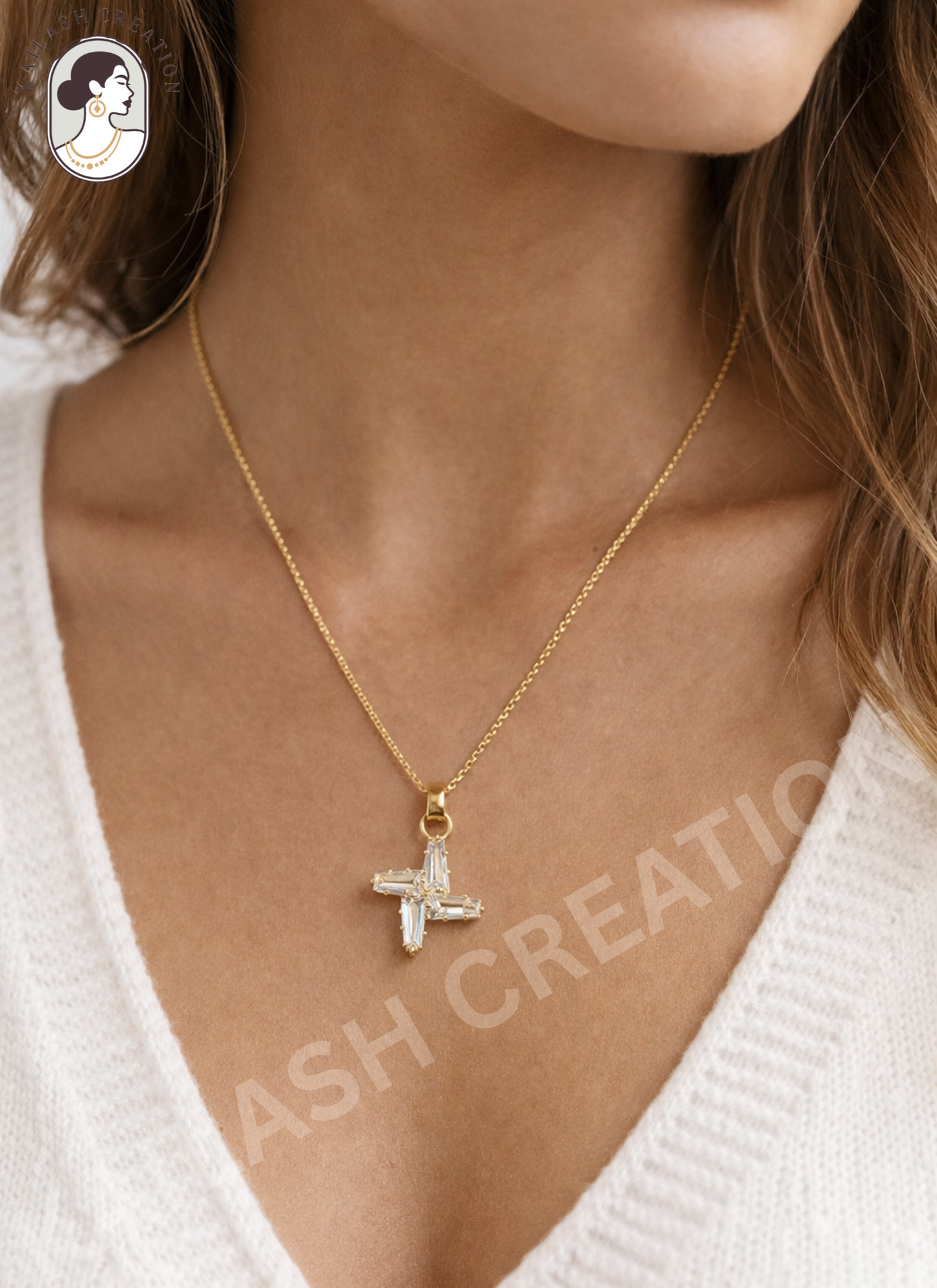 Crystal Aura 18K Gold Plated AD Pendant for Women & Girls Stylish