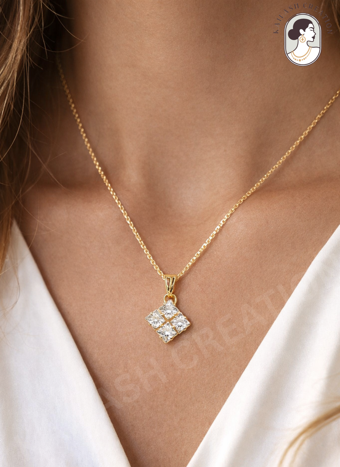 Royal Shine Crystal 18K Gold Plated AD Pendant for Women & Girls Stylish
