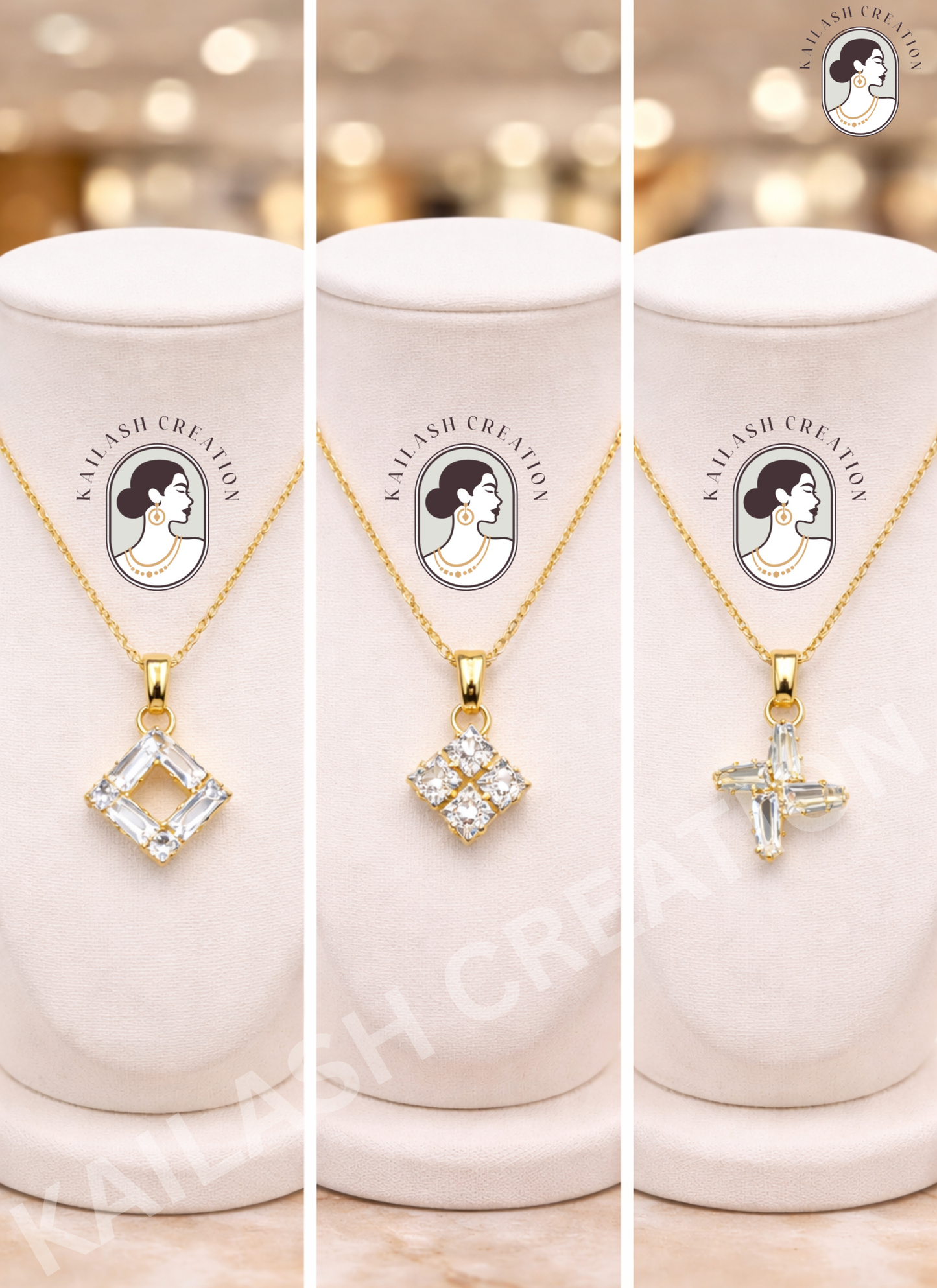 Royal Shine Crystal 18K Gold Plated AD Pendant for Women & Girls Stylish