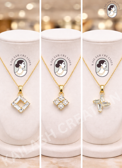 Crystal Aura 18K Gold Plated AD Pendant for Women & Girls Stylish