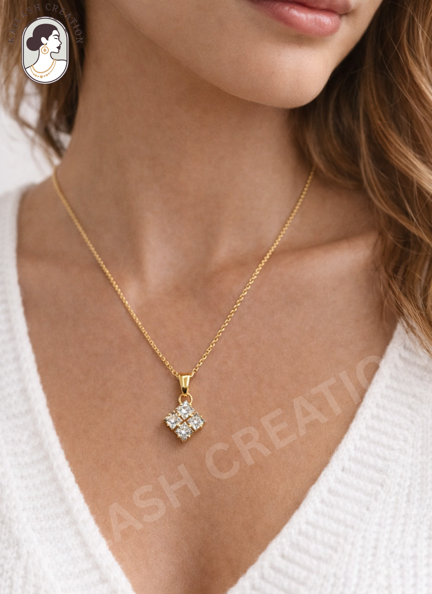 Royal Shine Crystal 18K Gold Plated AD Pendant for Women & Girls Stylish