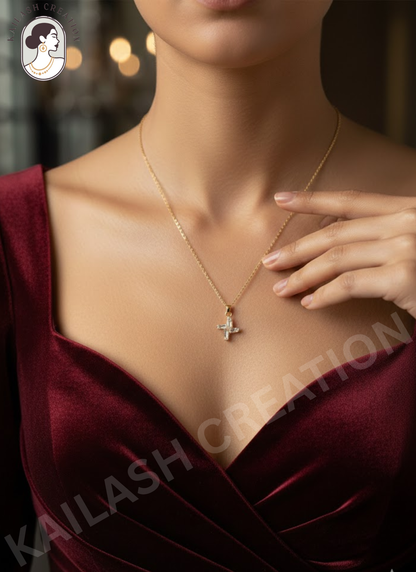 Crystal Aura 18K Gold Plated AD Pendant for Women & Girls Stylish