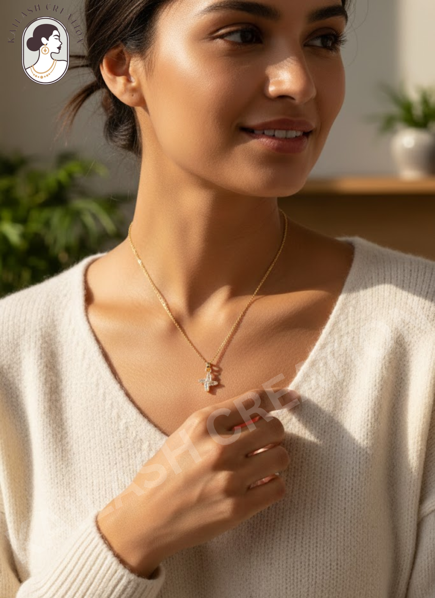 Crystal Aura 18K Gold Plated AD Pendant for Women & Girls Stylish