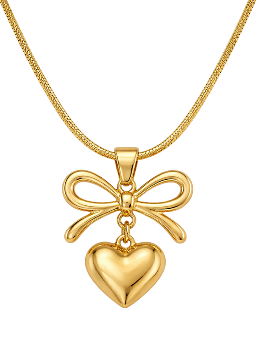 Gold Plated Bow Heart Pendant Necklace