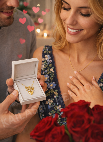 Gold Plated Bow Heart Pendant Necklace