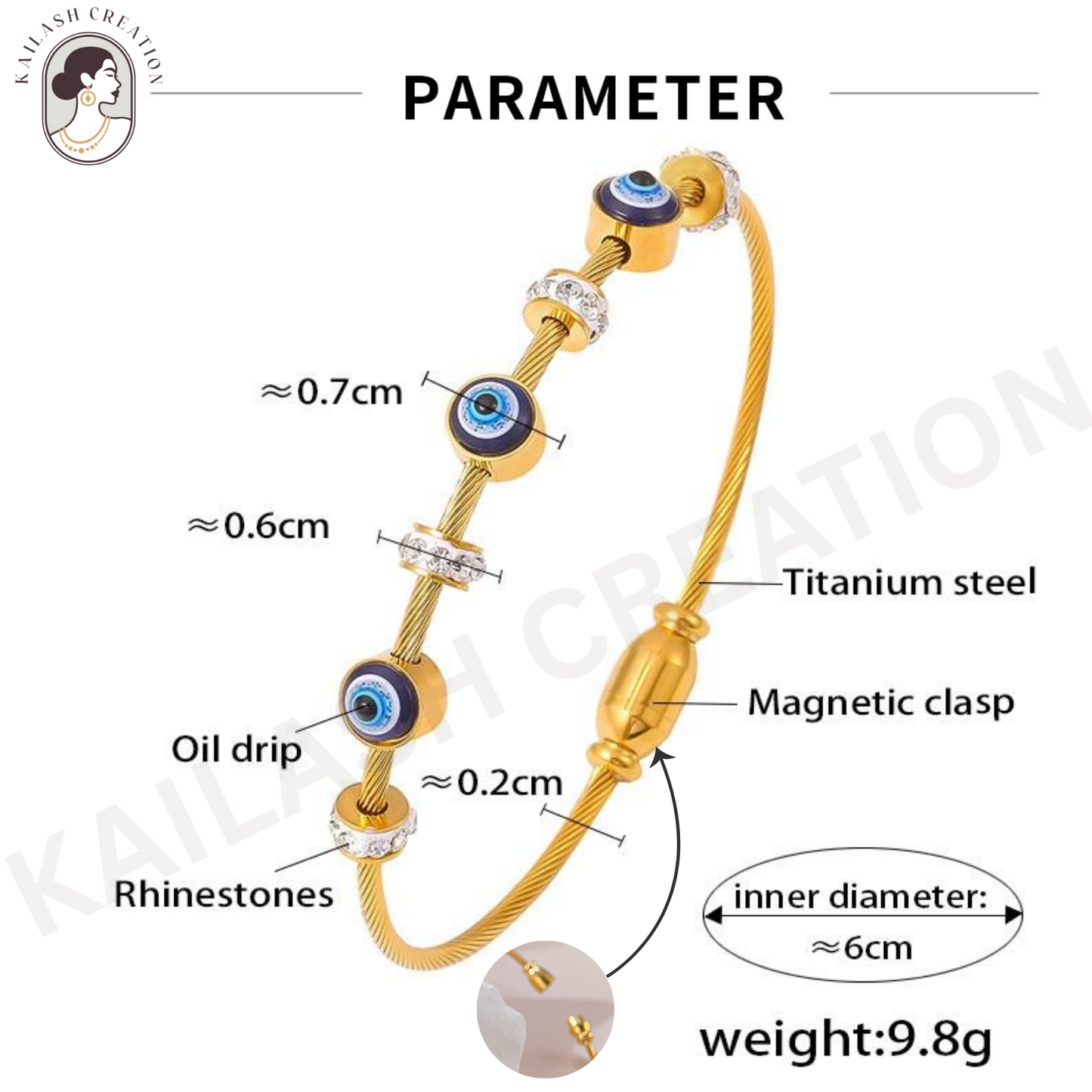 Anti Tarnish 18K Gold Plated Evil Eye Bracelet for Women and Girls