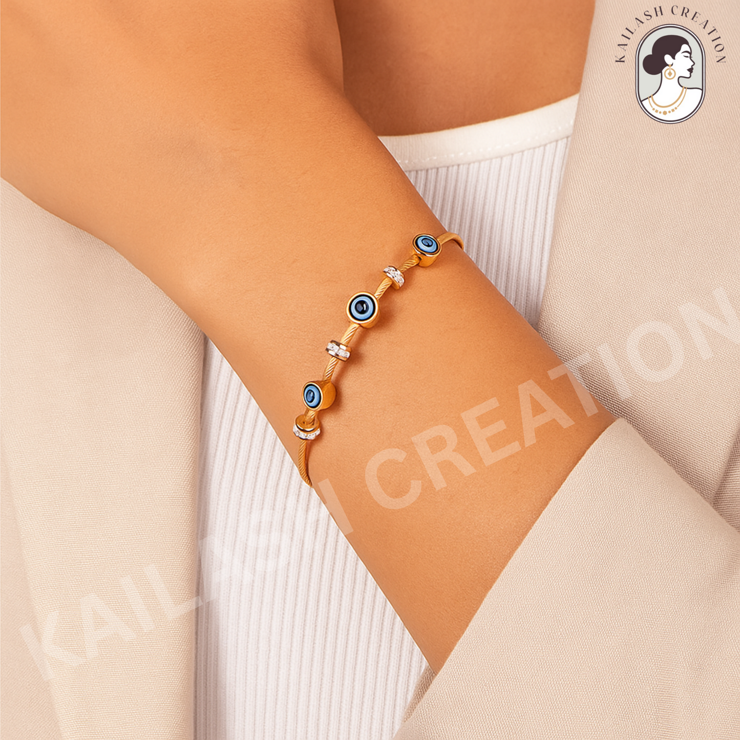 Anti Tarnish 18K Gold Plated Evil Eye Bracelet for Women and Girls