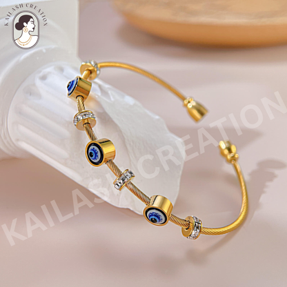 Anti Tarnish 18K Gold Plated Evil Eye Bracelet for Women and Girls