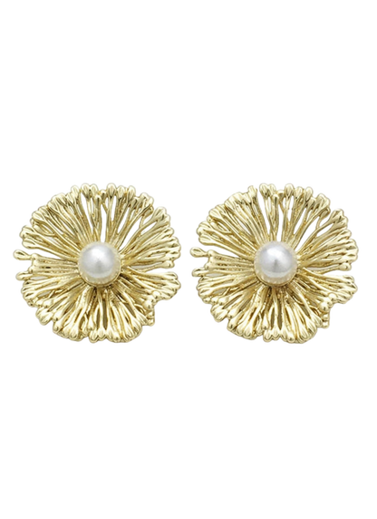 18K Gold Plated Flower Pearl Stud Earrings for Women & Girls Stylish