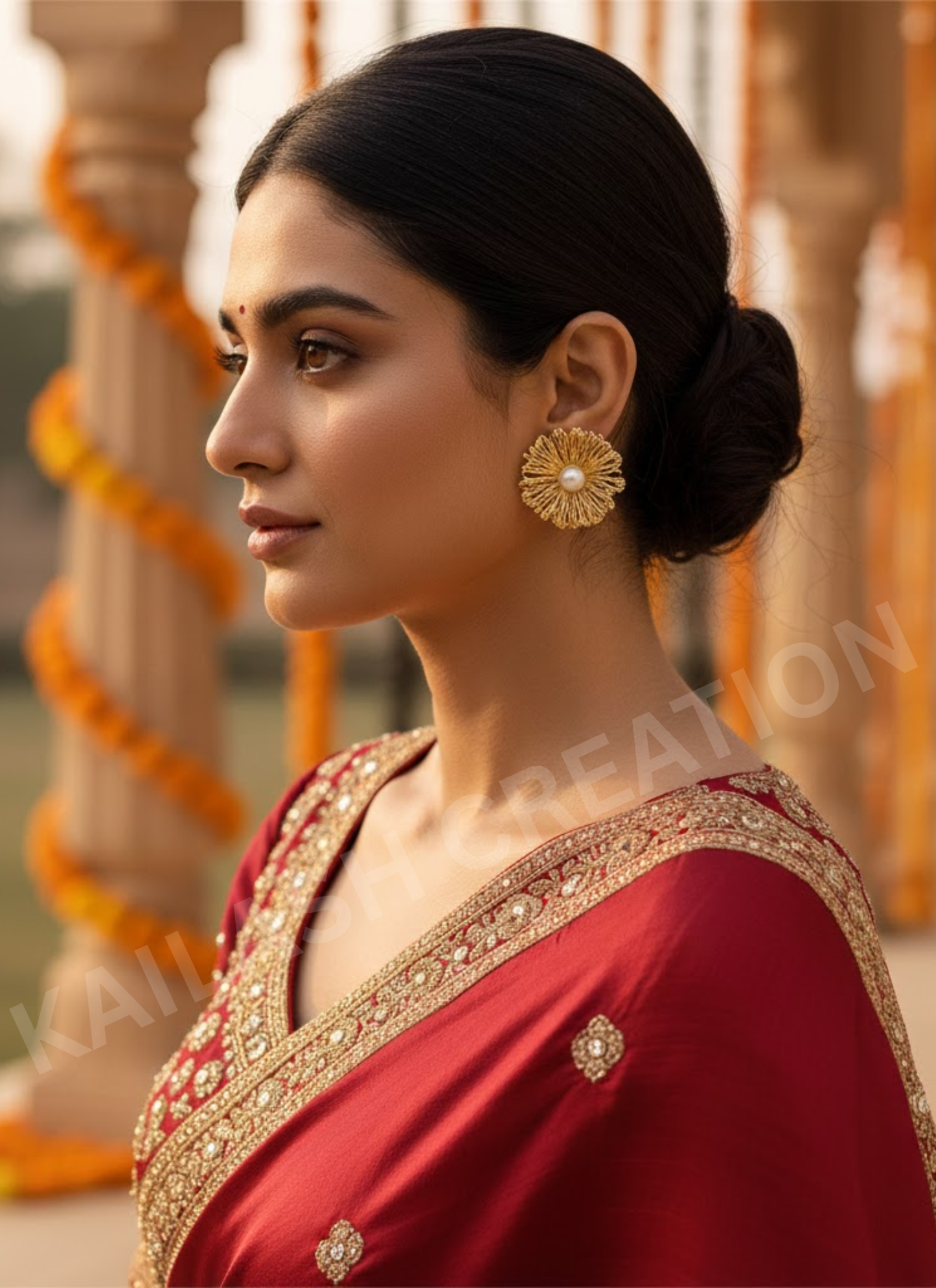 18K Gold Plated Flower Pearl Stud Earrings for Women & Girls Stylish