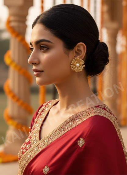 18K Gold Plated Flower Pearl Stud Earrings for Women & Girls Stylish