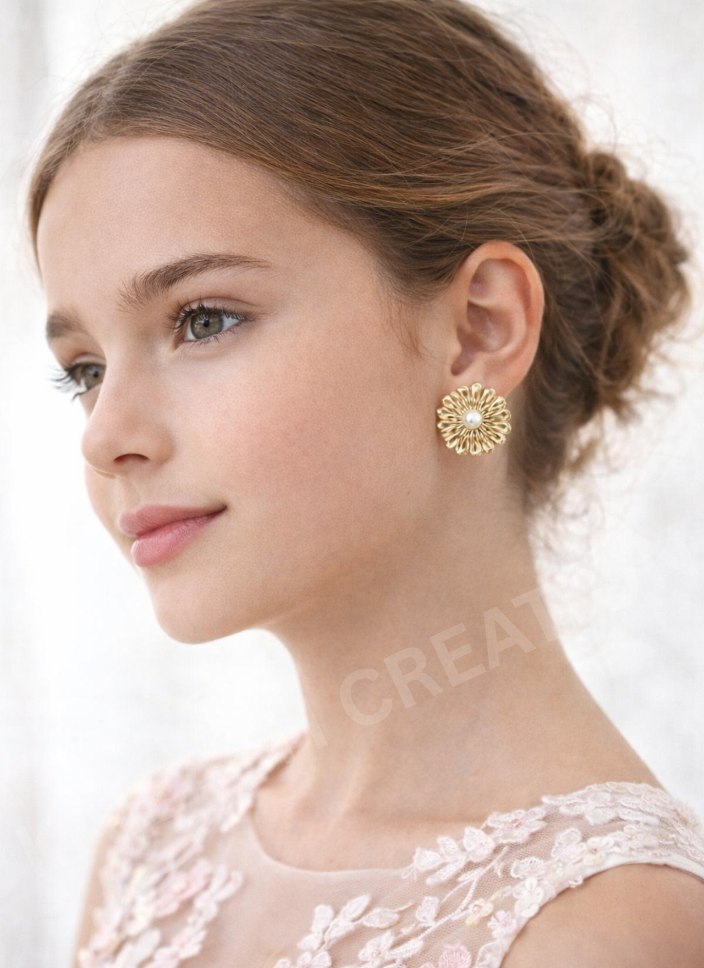 18K Gold Plated Flower Pearl Stud Earrings for Women & Girls Stylish