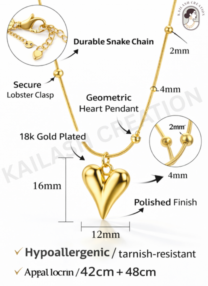 18K Gold Plated Geometric Heart Pendant Necklace