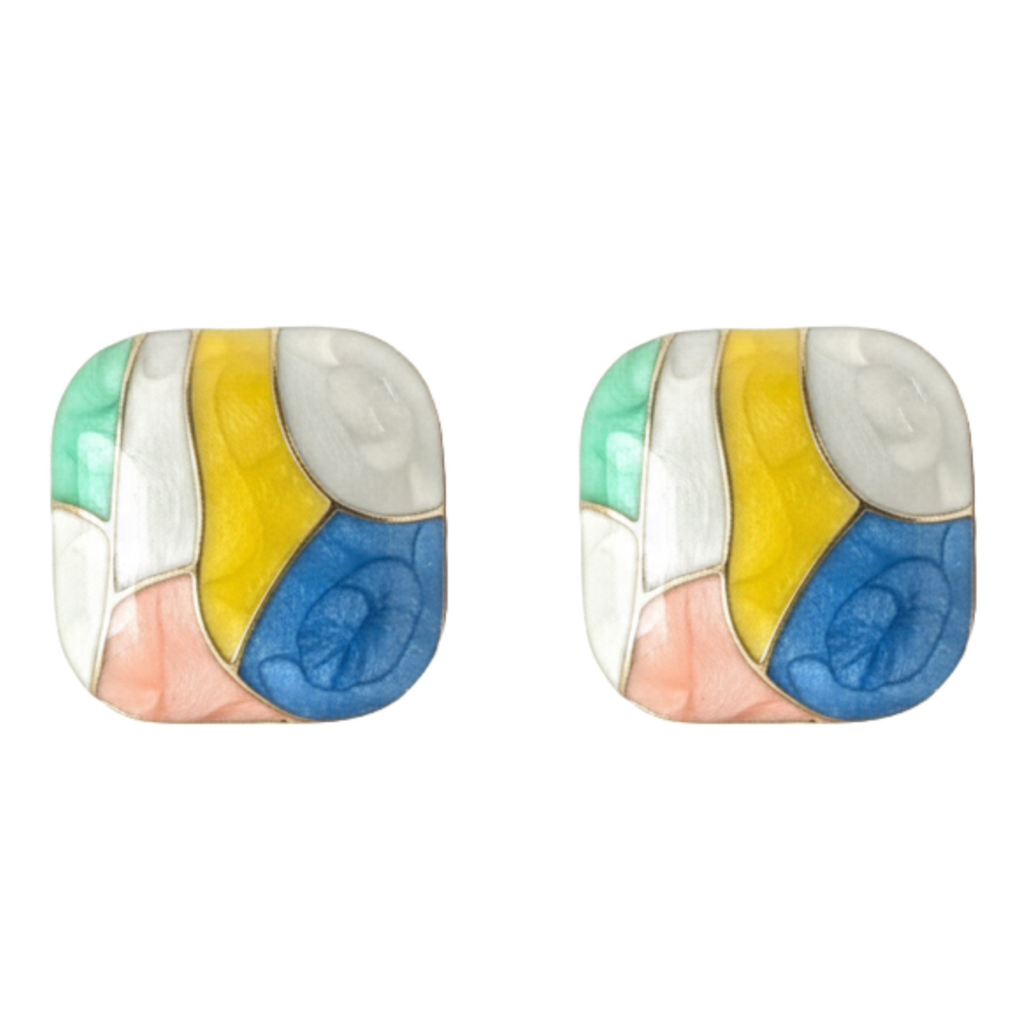 Multi Color Drip Oil  Enamel Square Stud Earrings for Women and Girls