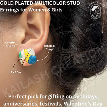 Multi Color Drip Oil  Enamel Square Stud Earrings for Women and Girls