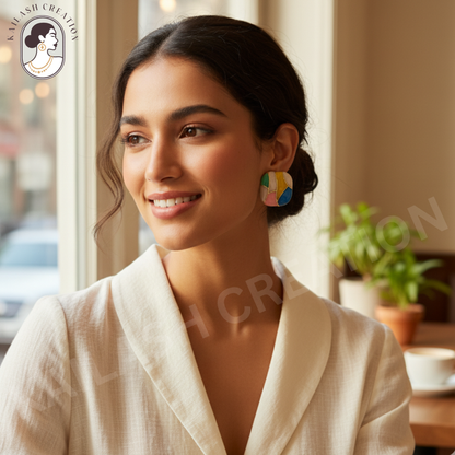 Multi Color Drip Oil  Enamel Square Stud Earrings for Women and Girls