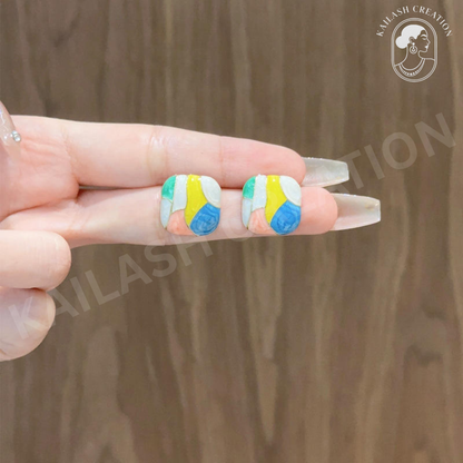 Multi Color Drip Oil  Enamel Square Stud Earrings for Women and Girls