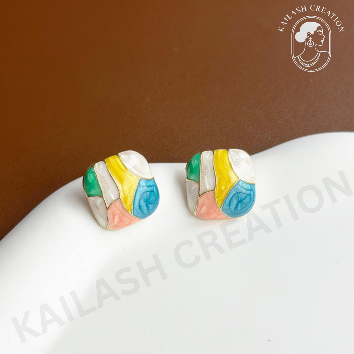 Multi Color Drip Oil  Enamel Square Stud Earrings for Women and Girls