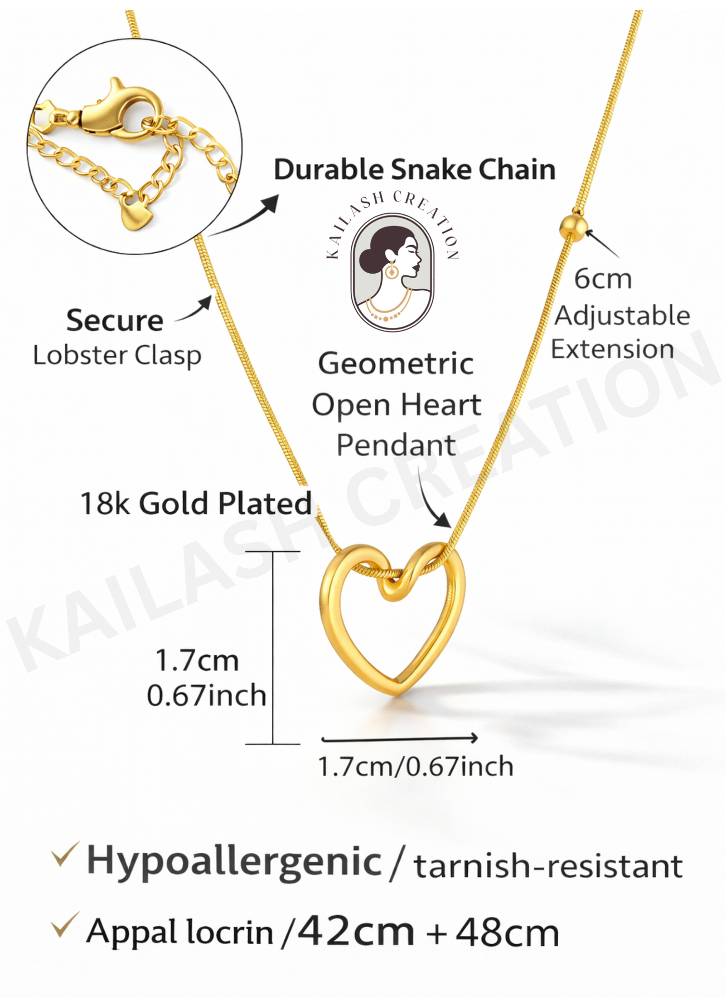 Open Heart Pendant with Adjustable Chain Necklace