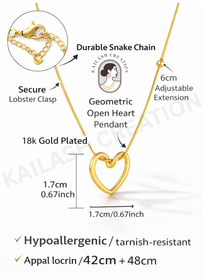 Open Heart Pendant with Adjustable Chain Necklace