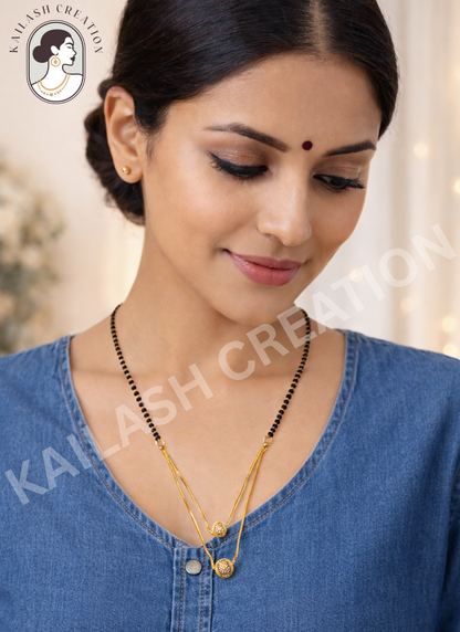 Gold Plated Mangalsutra with Black Beads for women Stylish