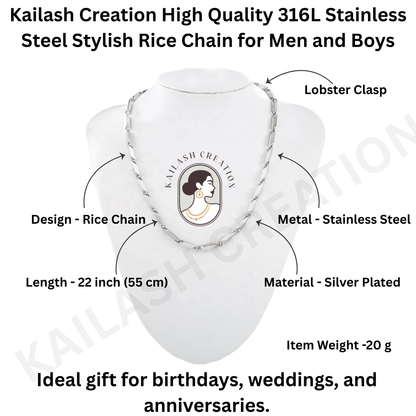 Anti Tarnish 316L Stainless Steel Rice Chain for Men and Boys