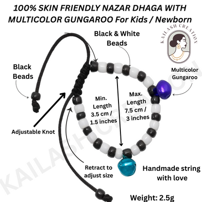 Adjustable Black & White Beads Thread with Multicolor Ghungroo Baby Nazariya Bracelets