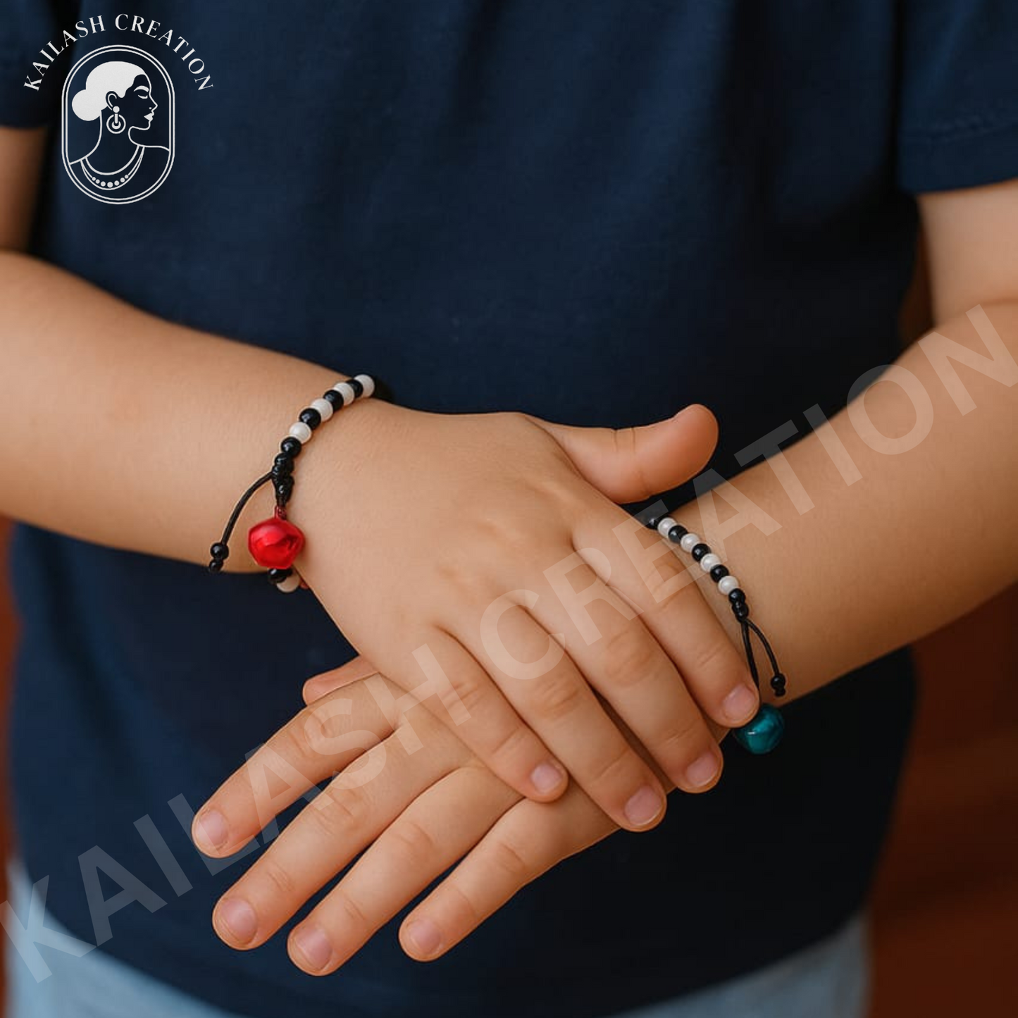 Adjustable Black & White Beads Thread with Multicolor Ghungroo Baby Nazariya Bracelets