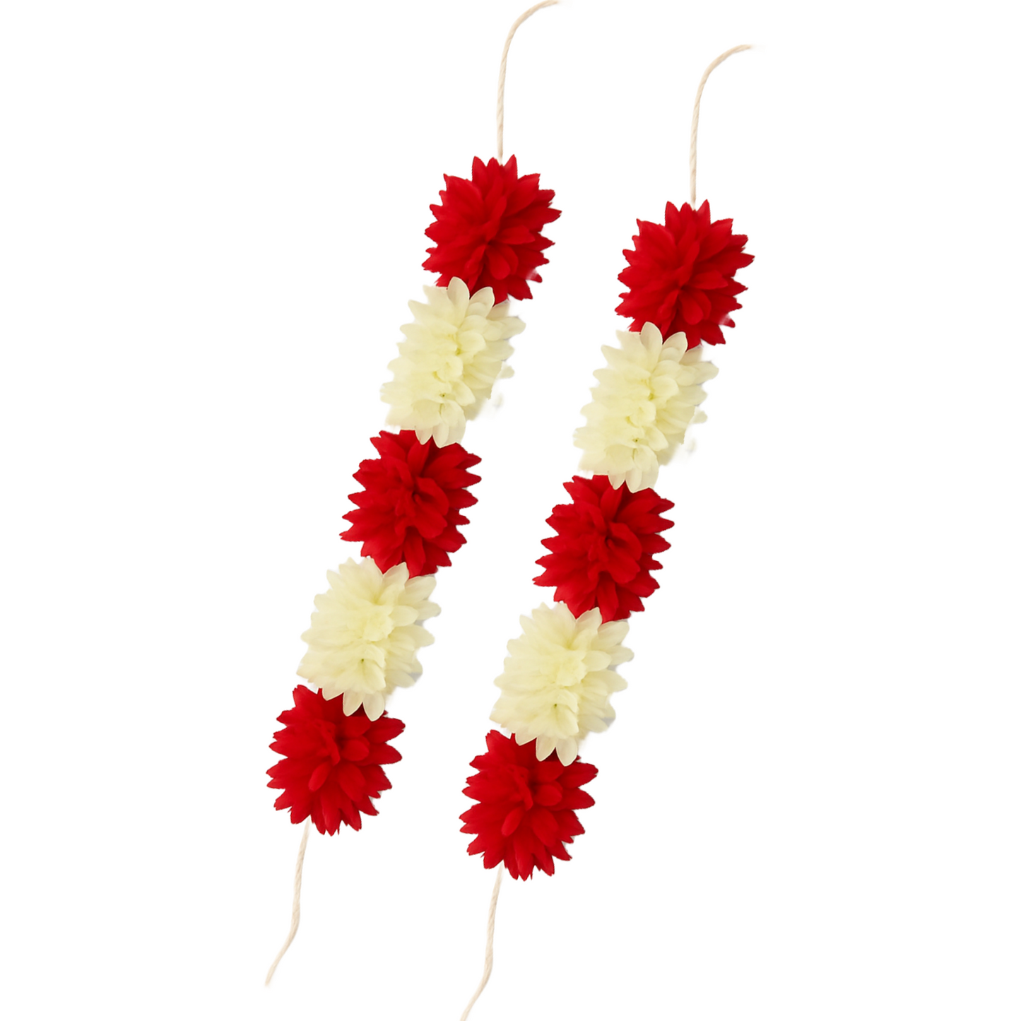 Reusable Artificial Mogra Flower Hair Garland for Women - Off White and Red - 15 Inches