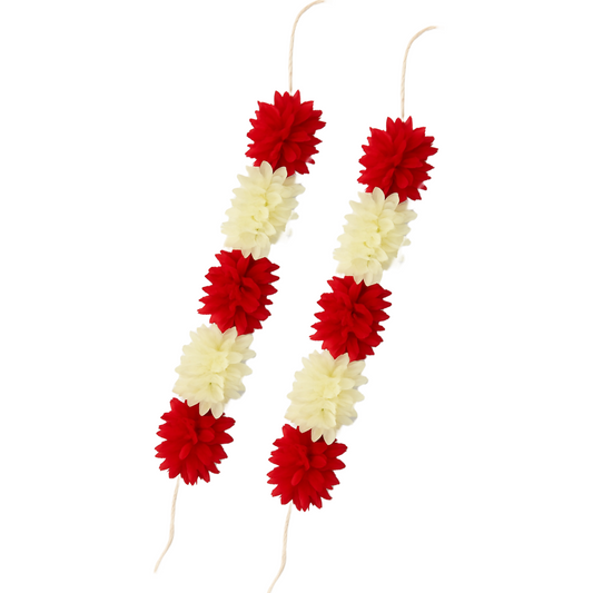 Reusable Artificial Mogra Flower Hair Garland for Women - Off White and Red - 15 Inches