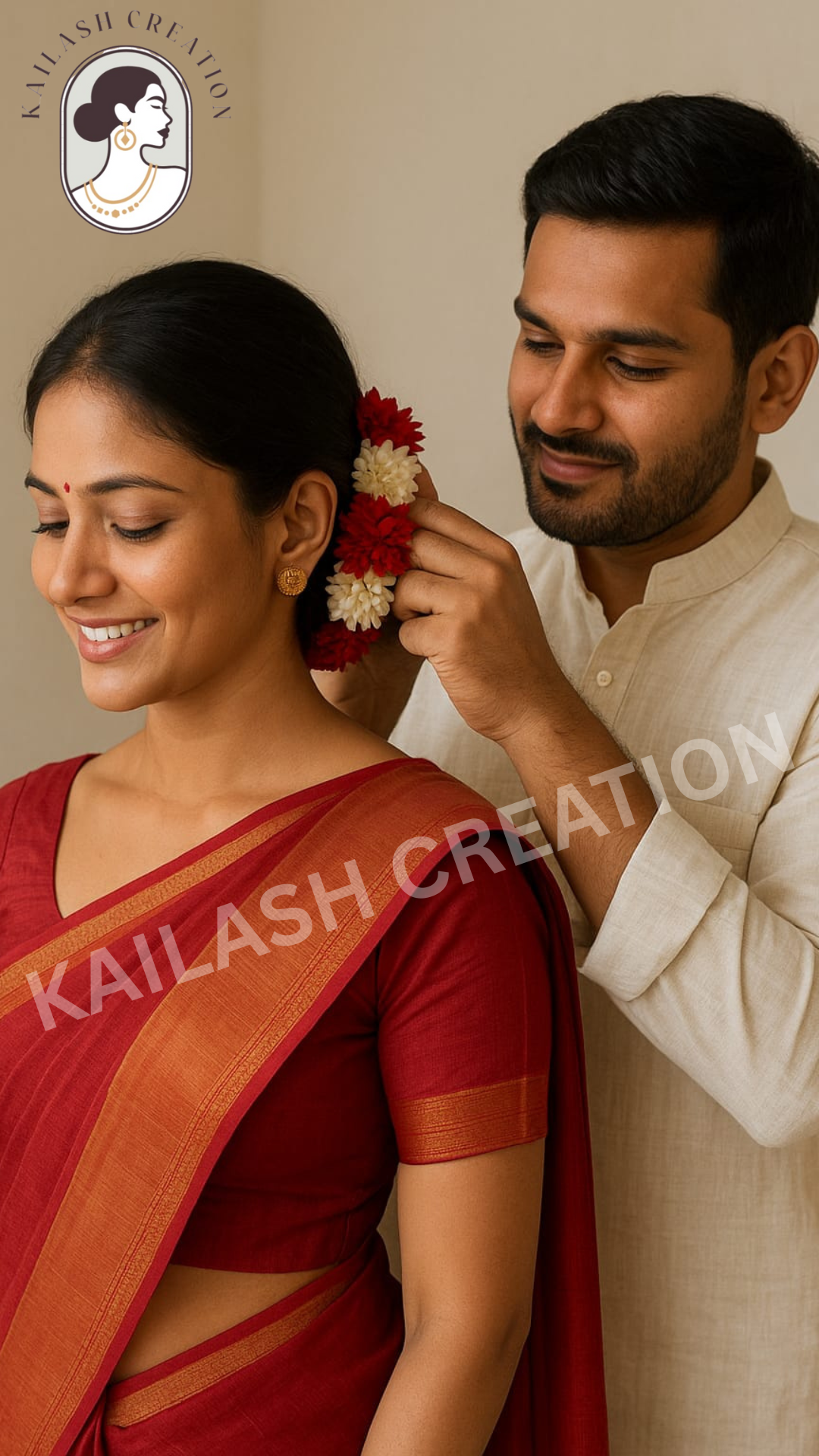 Reusable Artificial Mogra Flower Hair Garland for Women - Off White and Red - 15 Inches