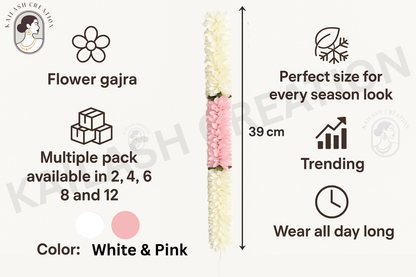 Reusable Artificial Mogra Flower Hair Garland for Women - Pink - 15 Inches