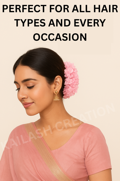 Reusable Artificial Mogra Flower Hair Garland for Women - Pink - 15 Inches