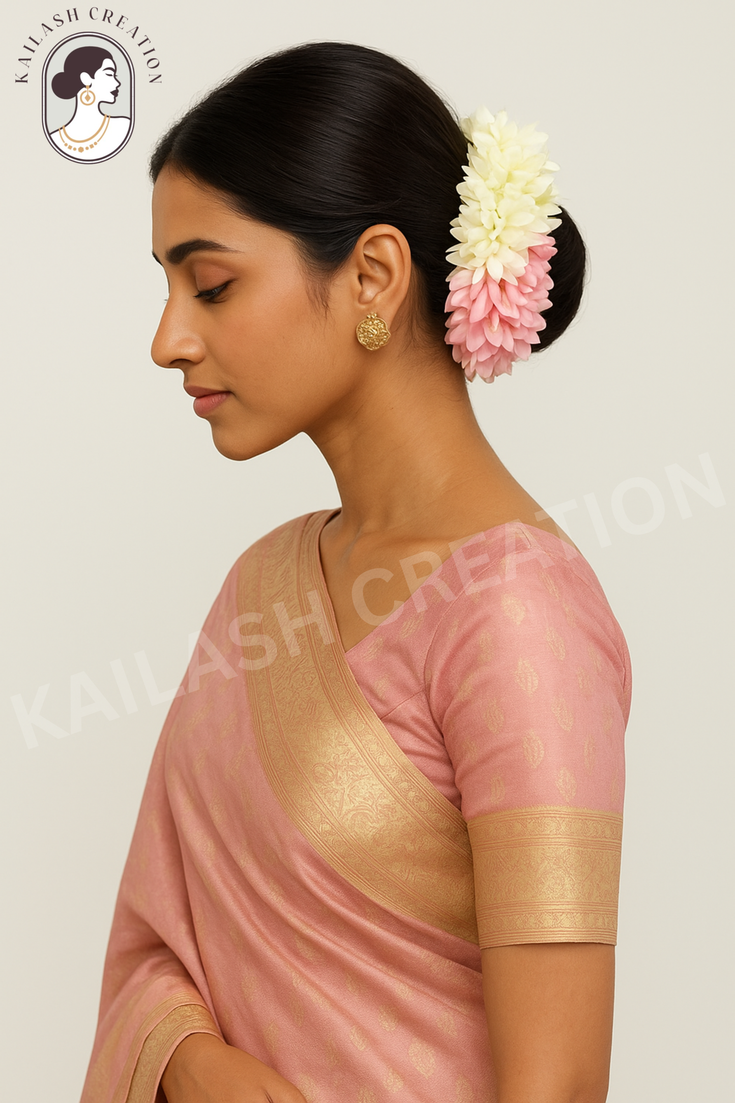 Reusable Artificial Mogra Flower Hair Garland for Women - Pink - 15 Inches