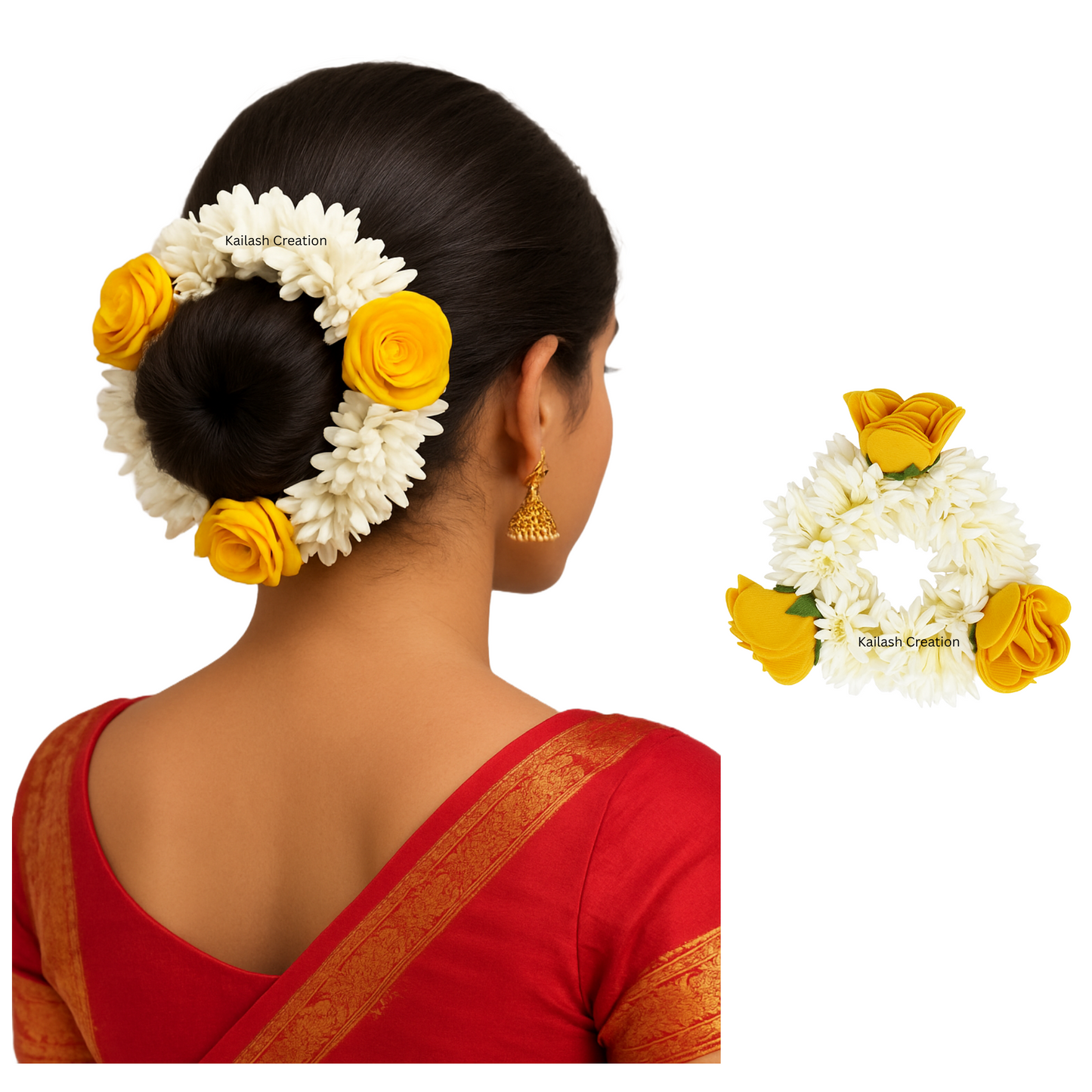 Artificial Mogra Gajra with Scented Jasmine Yellow Flower for Hair Bun & Braids