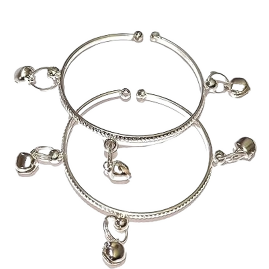Silver Plated Adjustable Ghungroo Kada Bracelet for NewBorn and Toddler