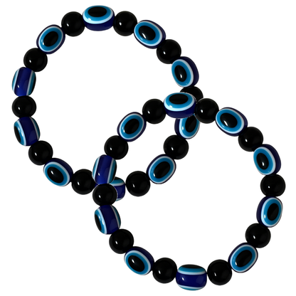 Black & Milky White Evil Eye Bracelet Beads Set for Men & Women