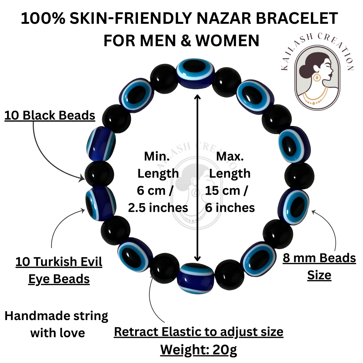 Black and Blue Evil Eye Bracelet for Men & Women