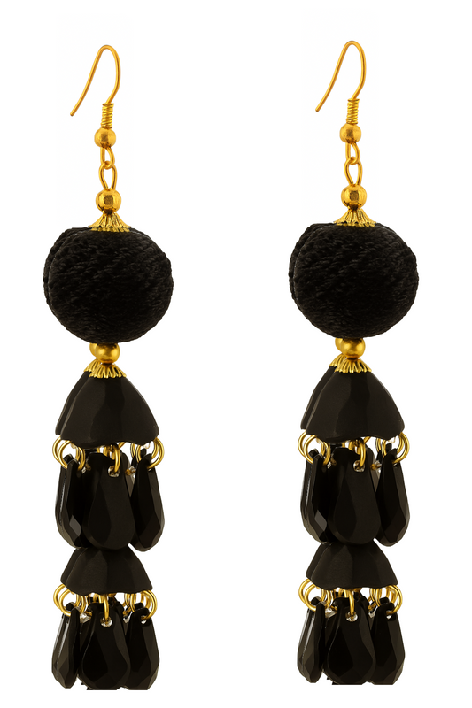 Premium Black & Gold Layered Jhumki Earrings for Women