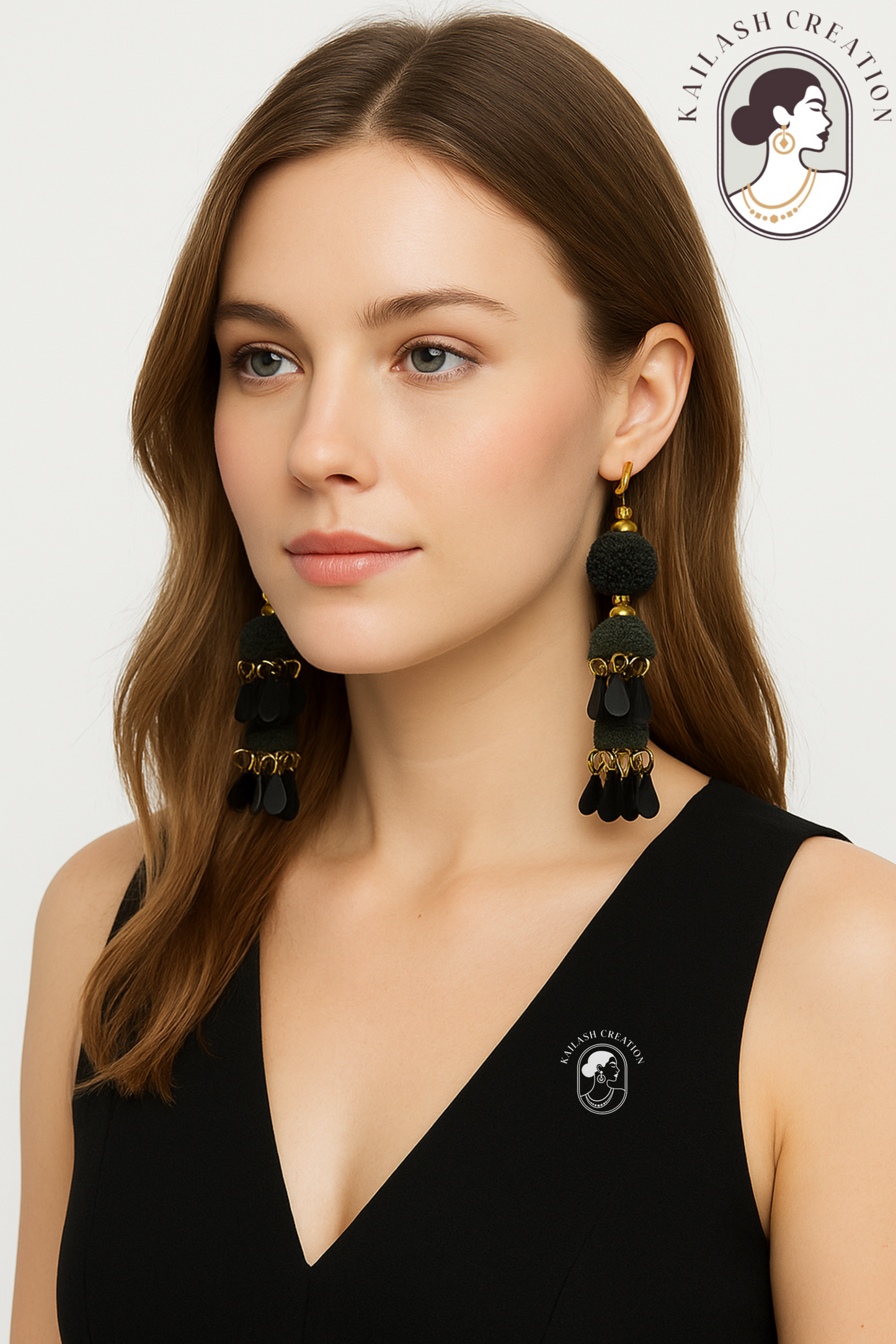 Premium Black & Gold Layered Jhumki Earrings for Women