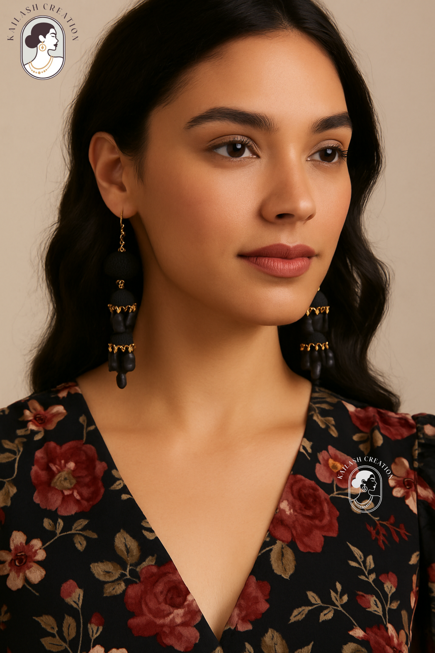 Premium Black & Gold Layered Jhumki Earrings for Women