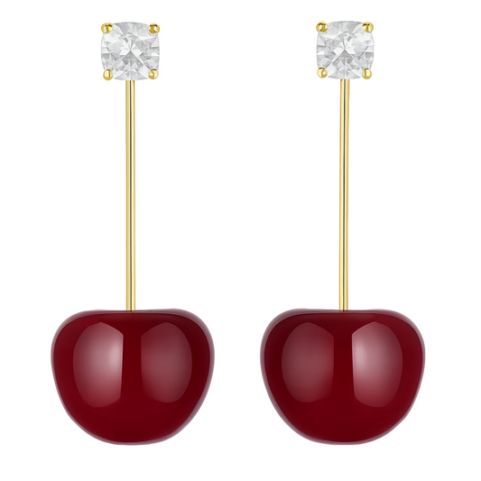 Cute Red Cherry Drop Earrings – Gold Dangle Fruit Style for Women & Girls