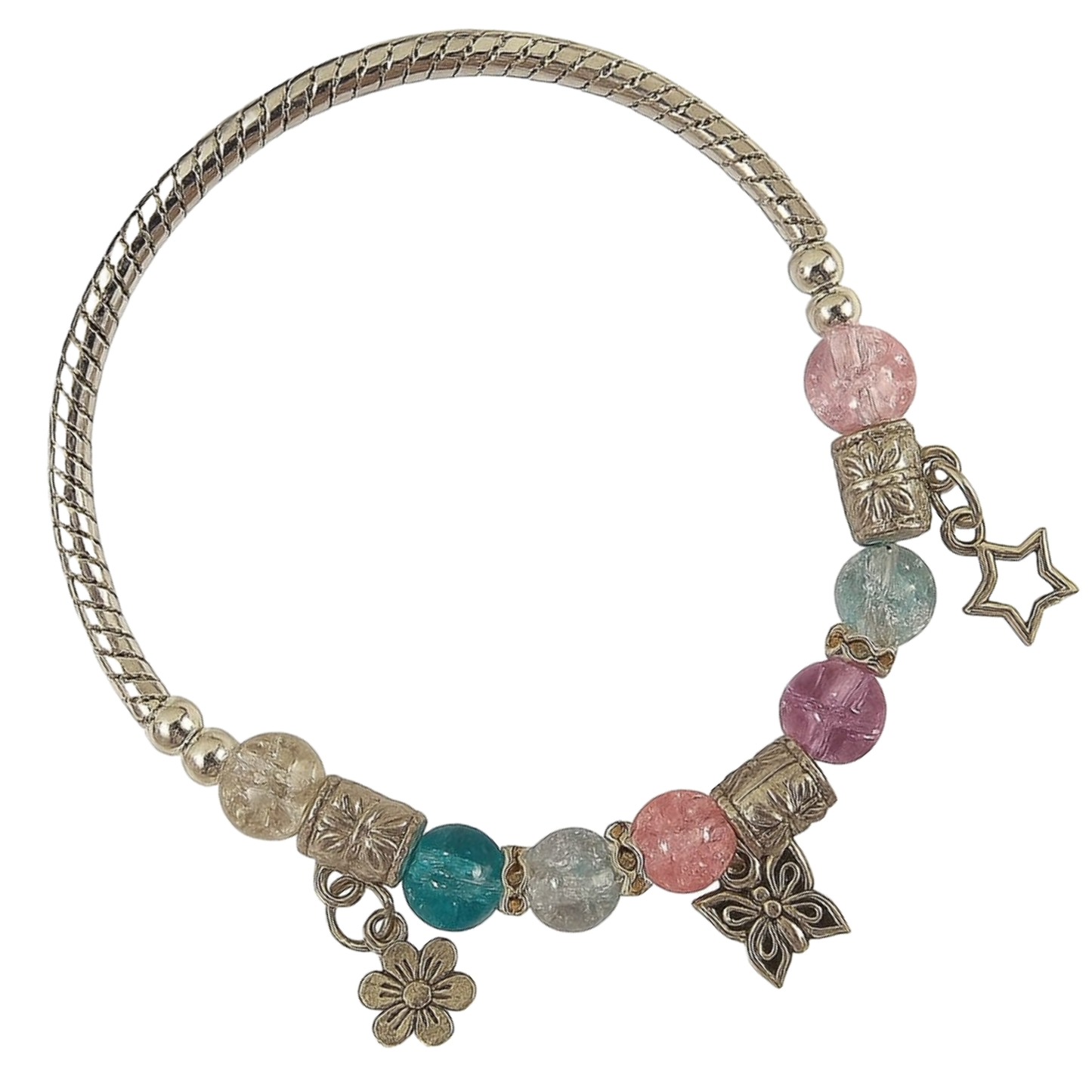 Colorful Beaded Charm Bracelet with Butterfly, Star & Flower for Women & Girls