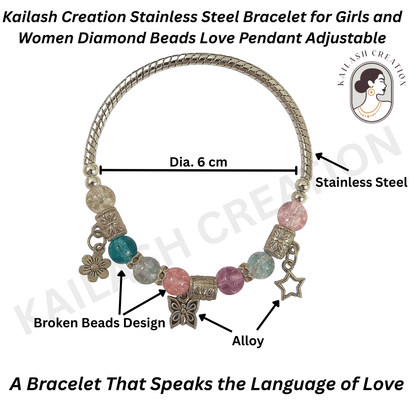 Colorful Beaded Charm Bracelet with Butterfly, Star & Flower for Women & Girls