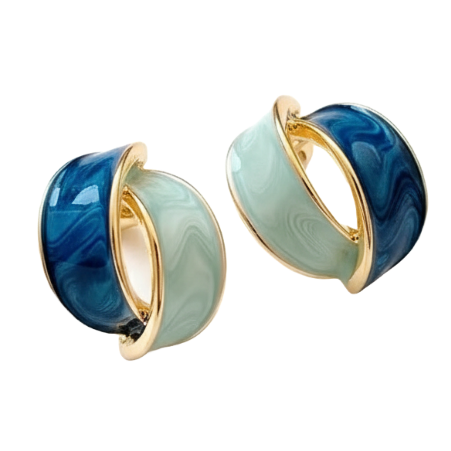 Gold Plated Oil Enamel Curve Stud Earrings for Women
