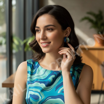 Gold Plated Oil Enamel Curve Stud Earrings for Women