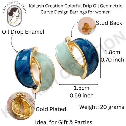 Gold Plated Oil Enamel Curve Stud Earrings for Women