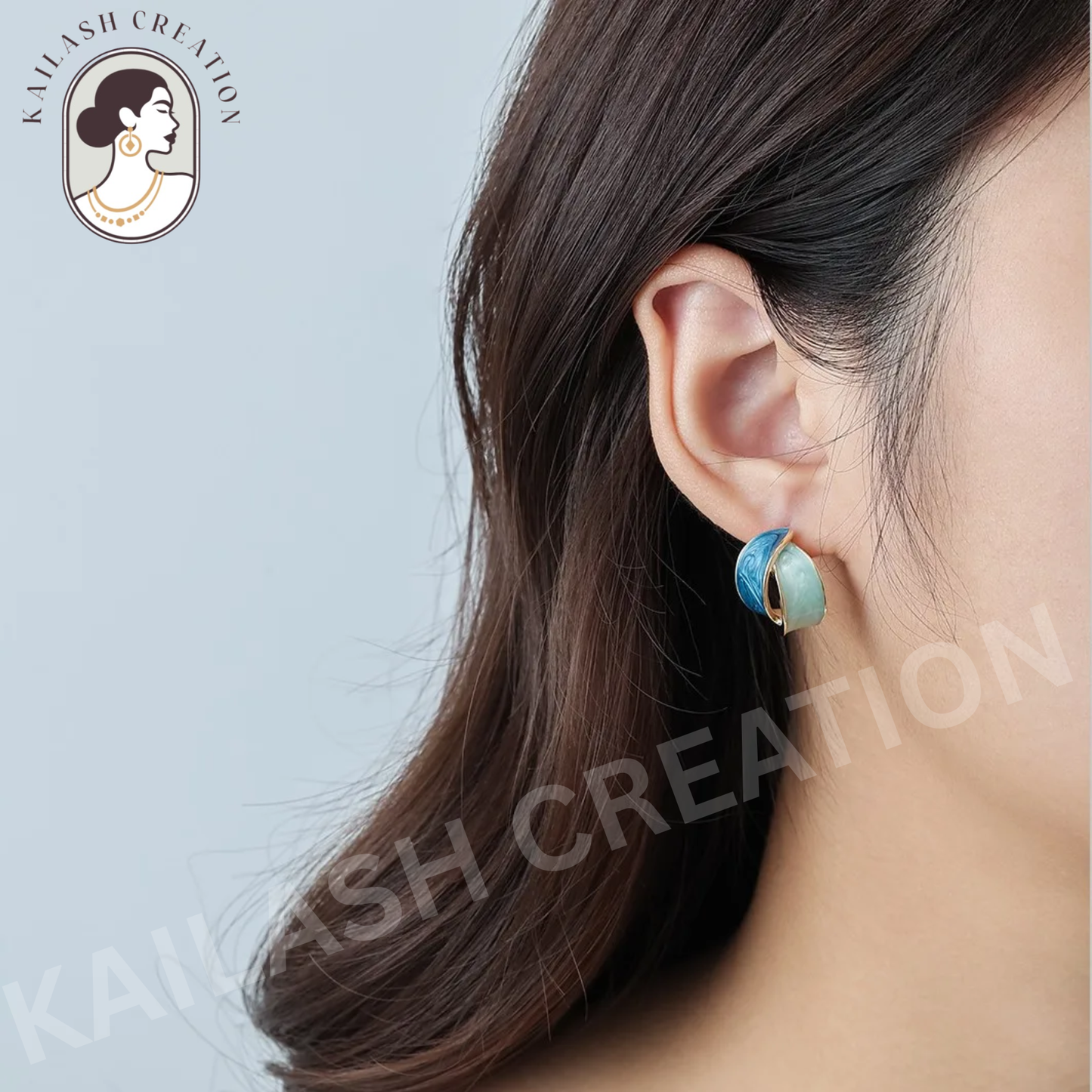 Gold Plated Oil Enamel Curve Stud Earrings for Women