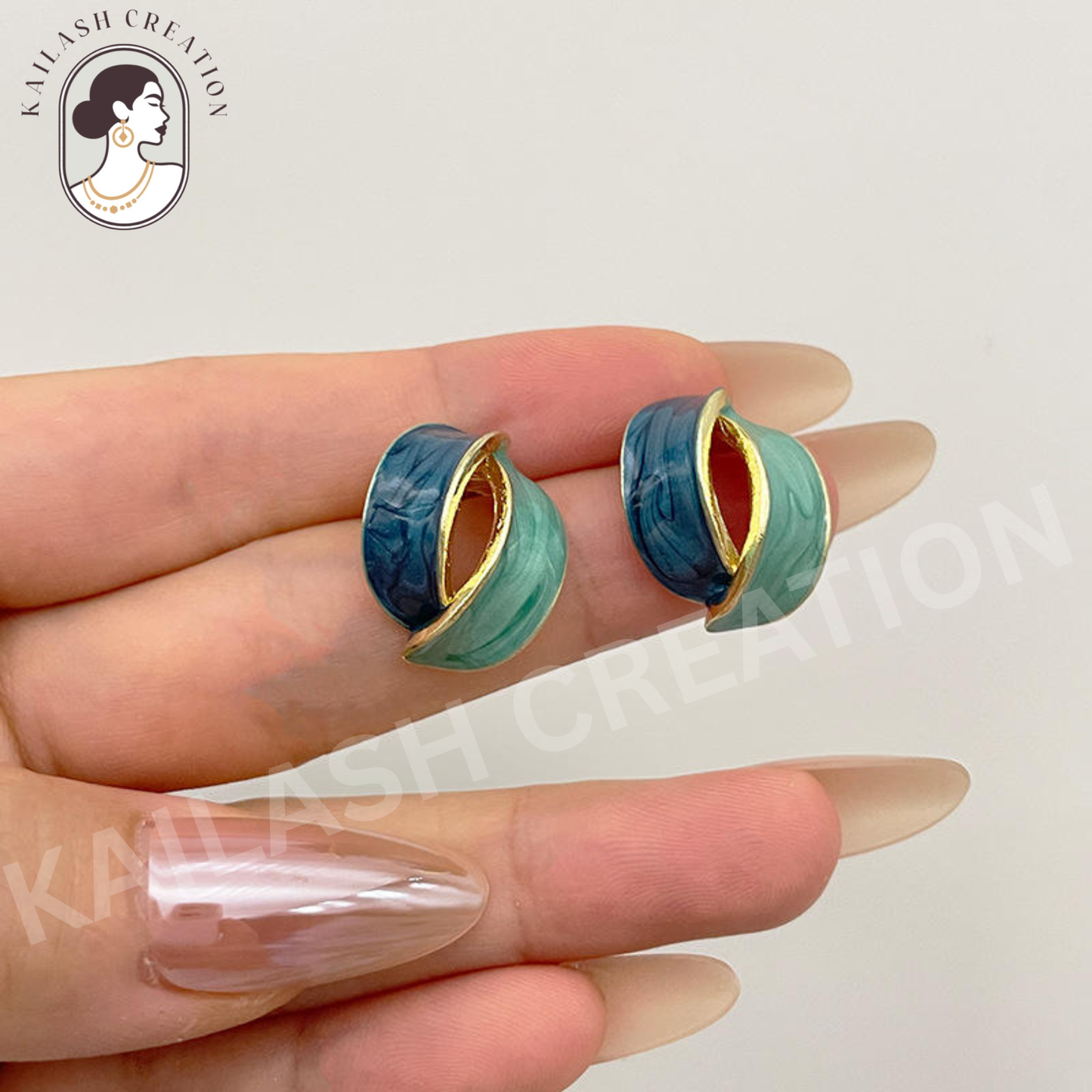 Gold Plated Oil Enamel Curve Stud Earrings for Women